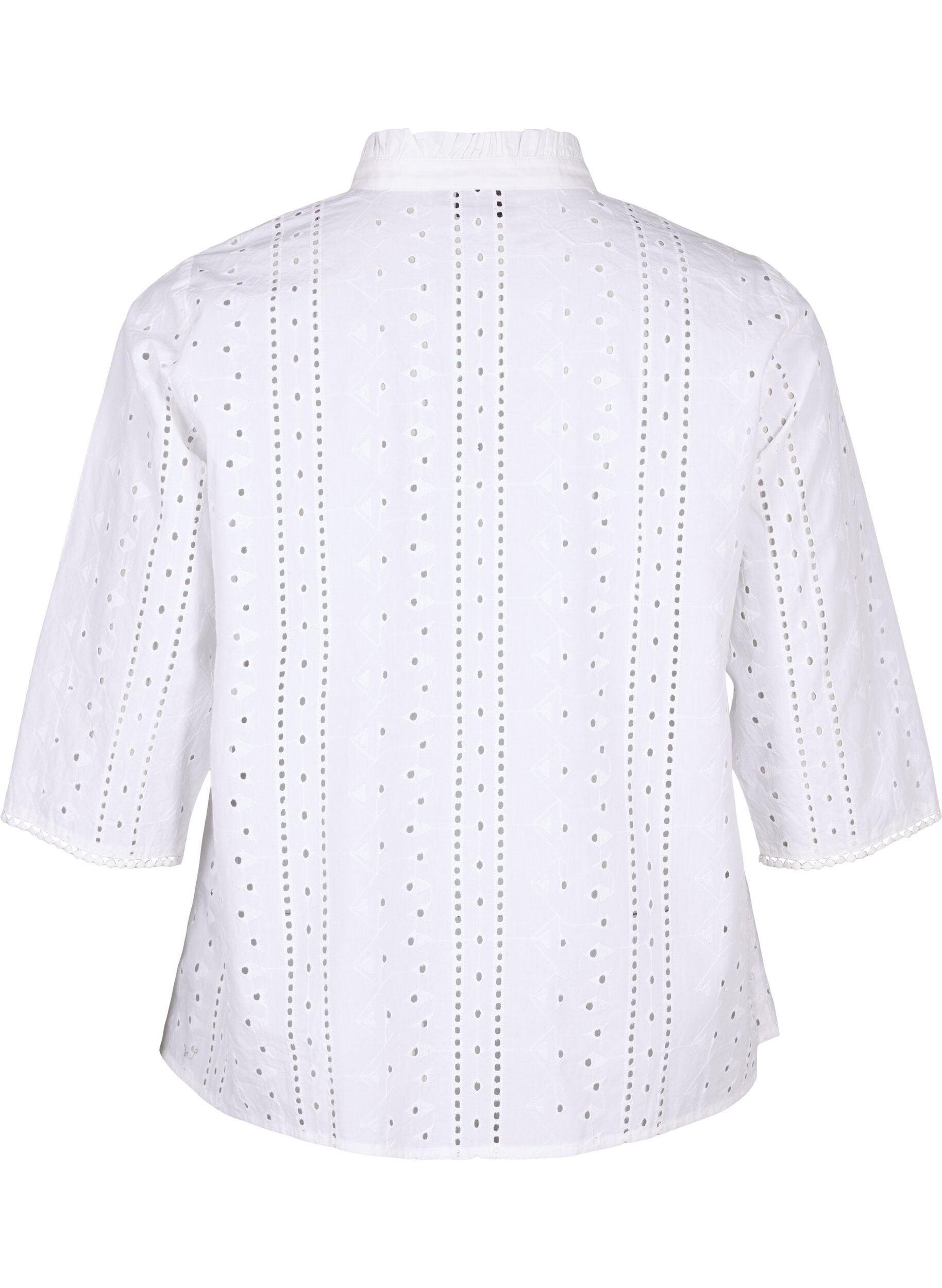 Zizzifashion Cotton shirt with hole pattern, Bright White, Packshot image number 1