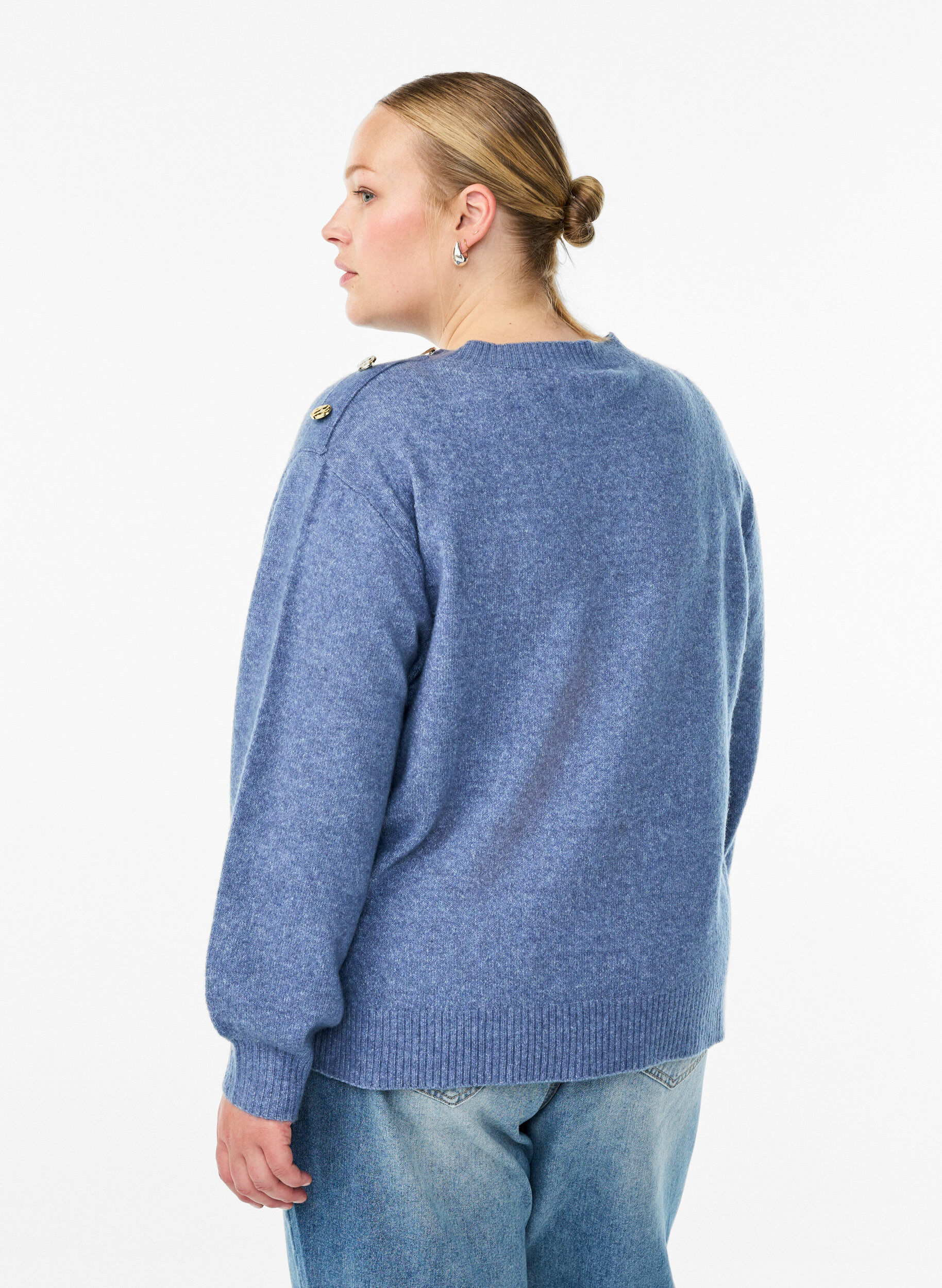 Zizzifashion Knit blouse with button detail, Blue, Model image number 2