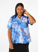Viscose blouse with marble print and short sleeves, Blue, Model image number 0