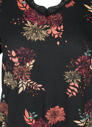 Short-sleeved night dress in viscose, Black AOP Flower, Packshot image number 2