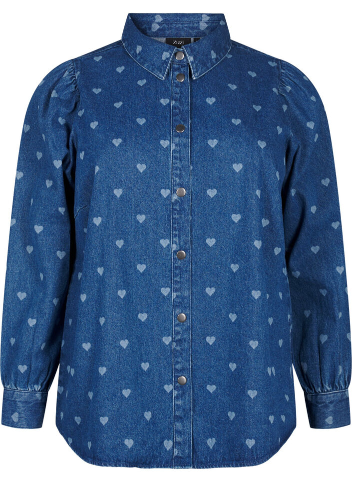 Denim shirt with hearts, L. Blue D. W. Heart, Packshot image number 0
