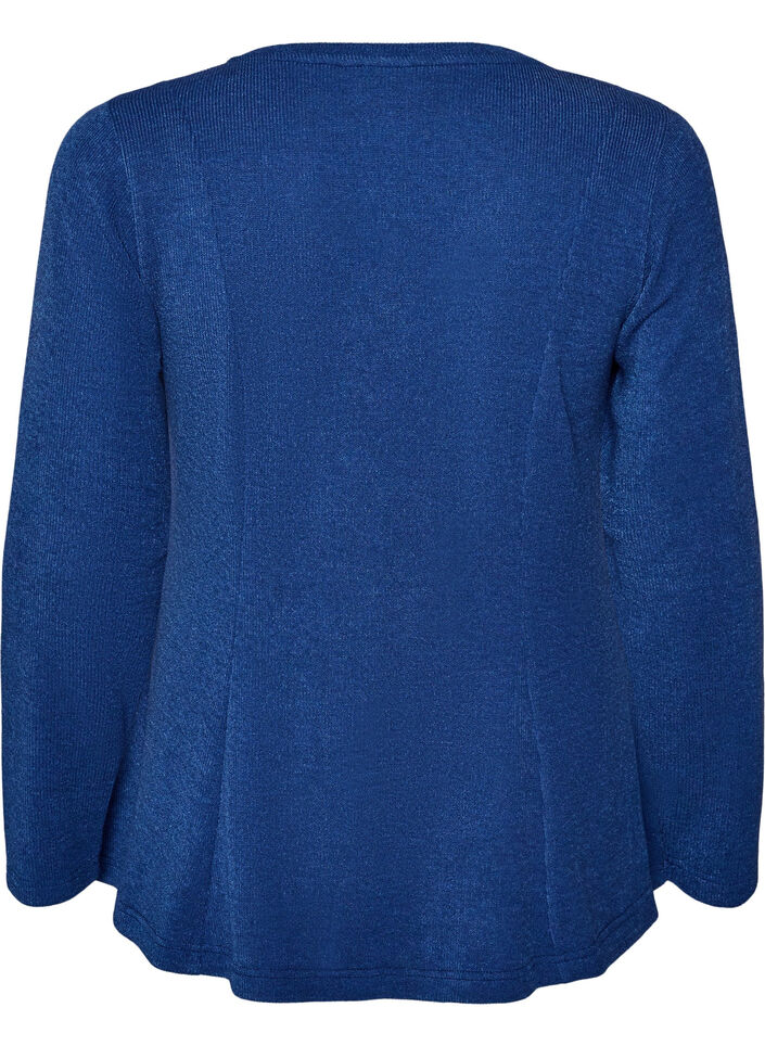 Jersey blouse with a ribbed texture and an A-line fit, Blue, Packshot image number 1