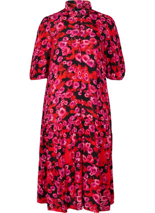 Floral maxi dress in viscose, RED FLOWER AOP, Packshot image number 0