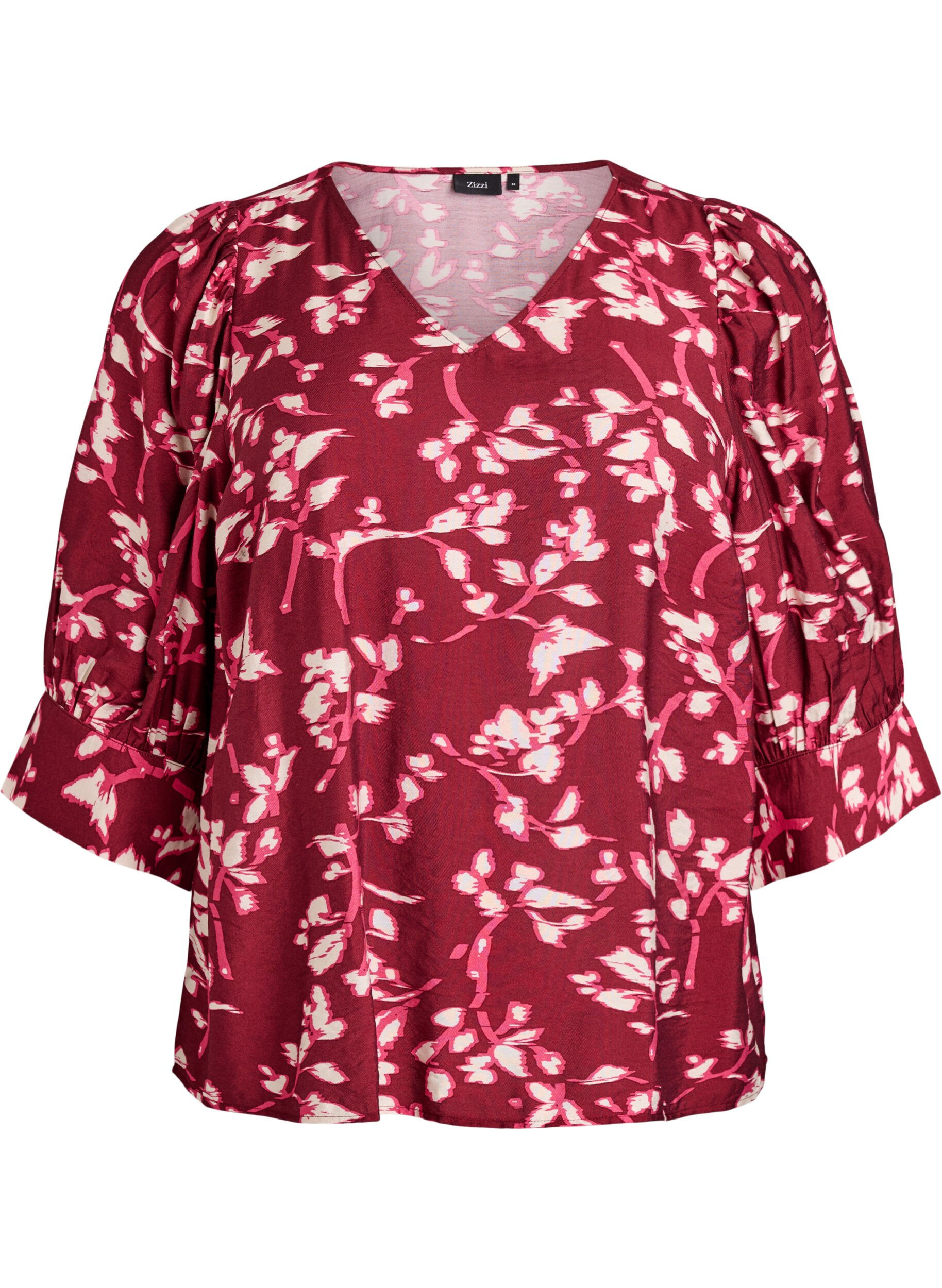Blouse with V-neck and 3/4-sleeves