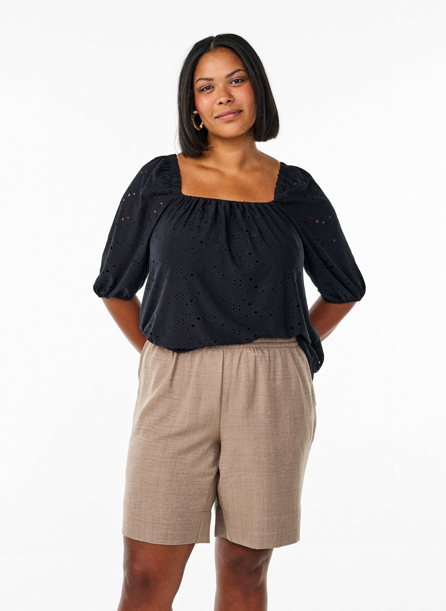 Zizzifashion Shorts with pockets and high waist, Brown, Model image number 0