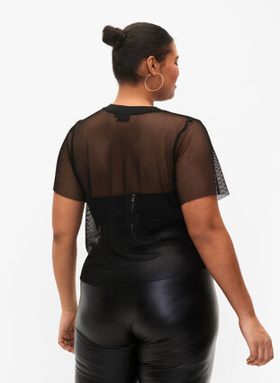 Mesh blouse with short sleeves, Black, Model image number 1