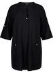 3/4 sleeve cotton blend tunic with linen, Black, Packshot image number 0