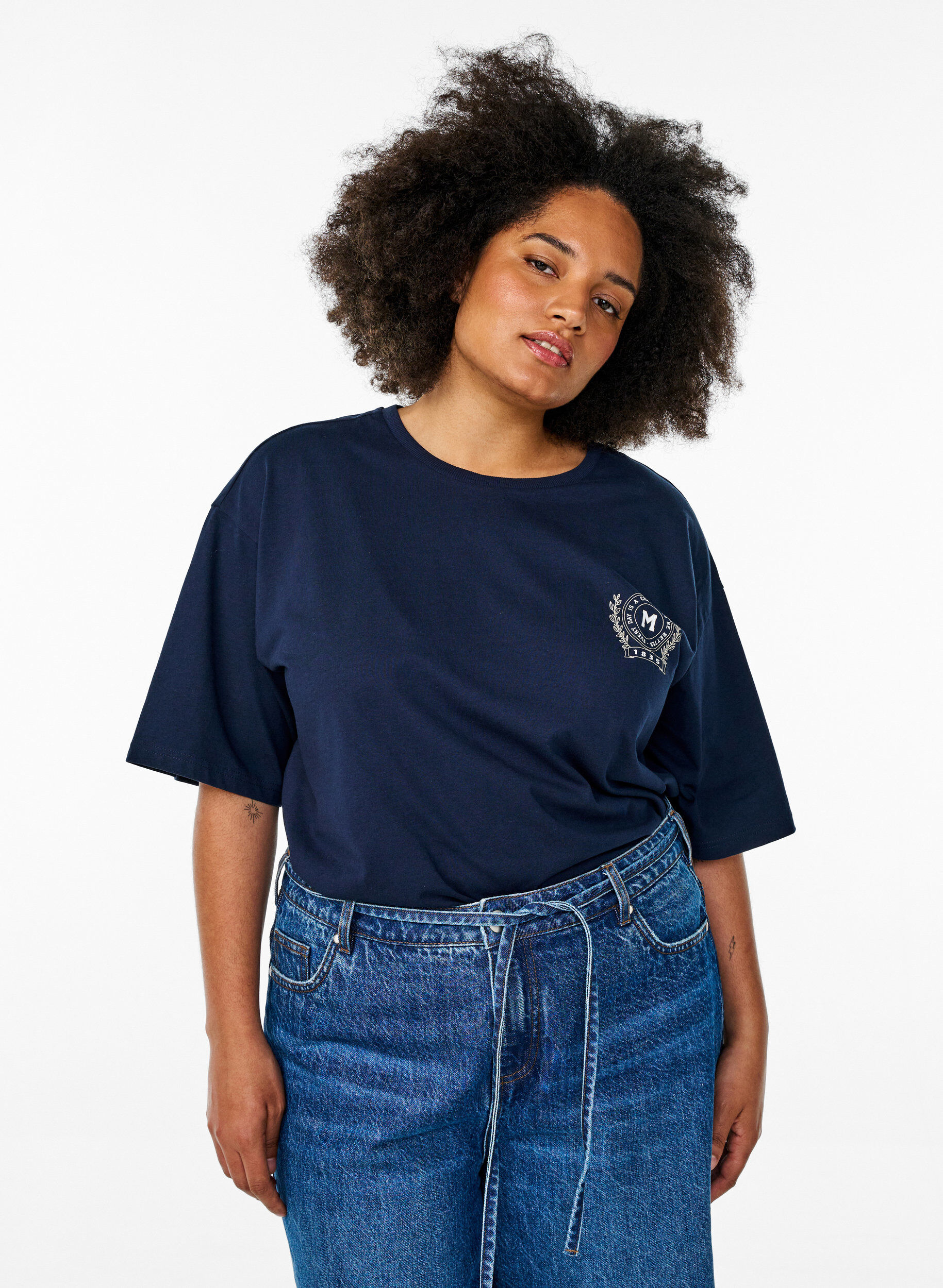 Oversized T-shirt with back print, Blue, Model