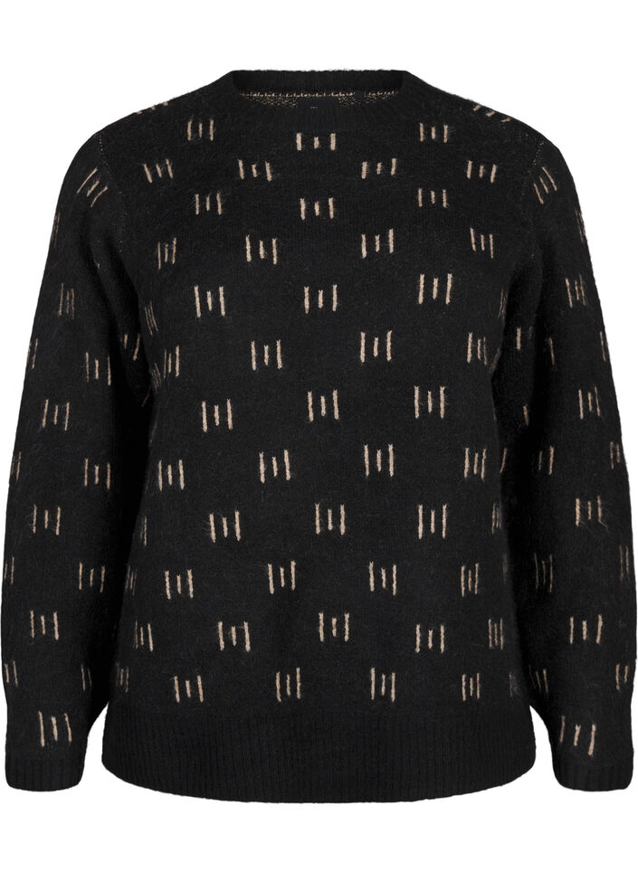 Patterned pullover, Black Mel. Nomad, Packshot image number 0