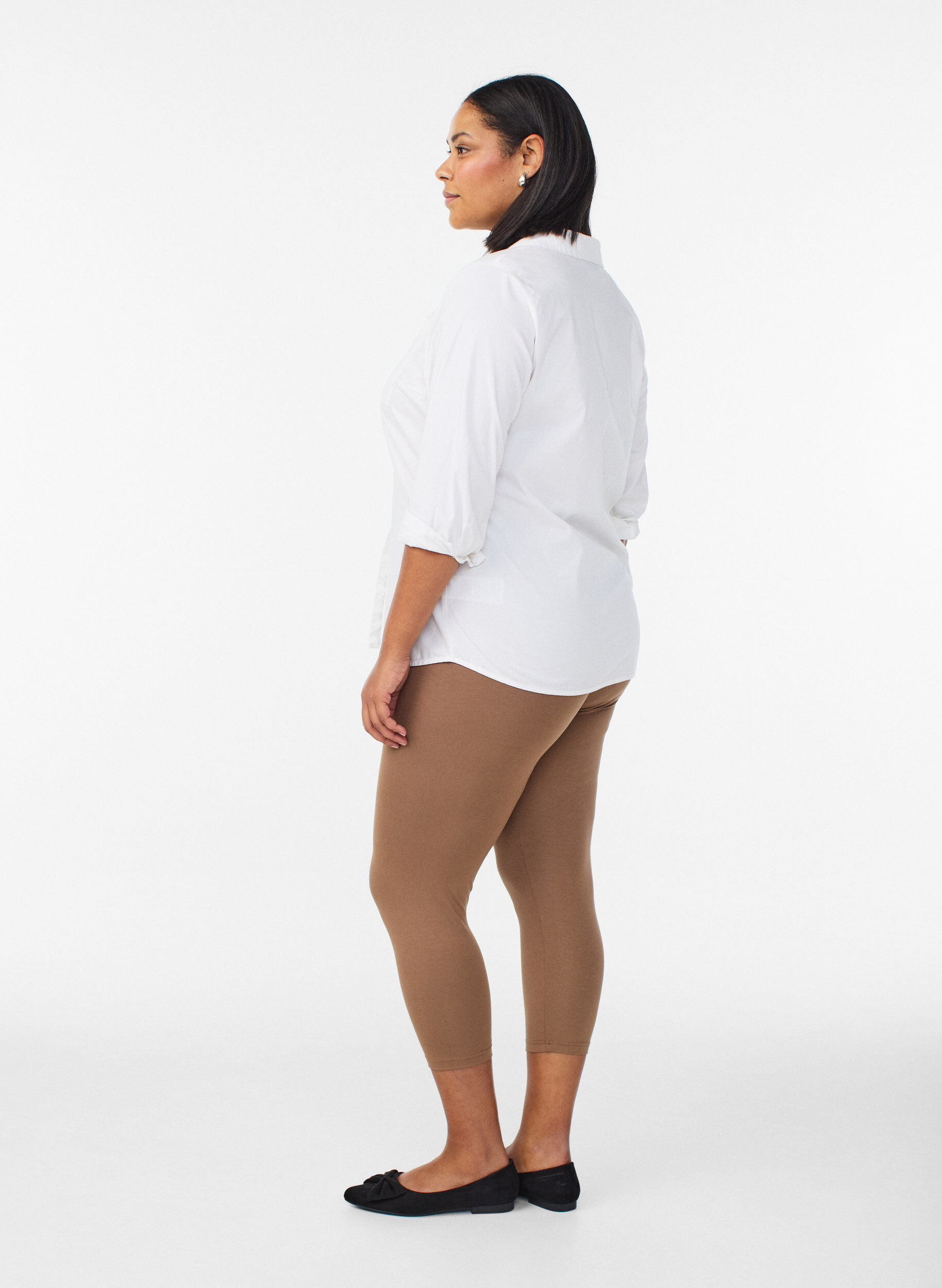 Zizzifashion Basic 3/4 leggings in viscose, Brown, Model image number 2