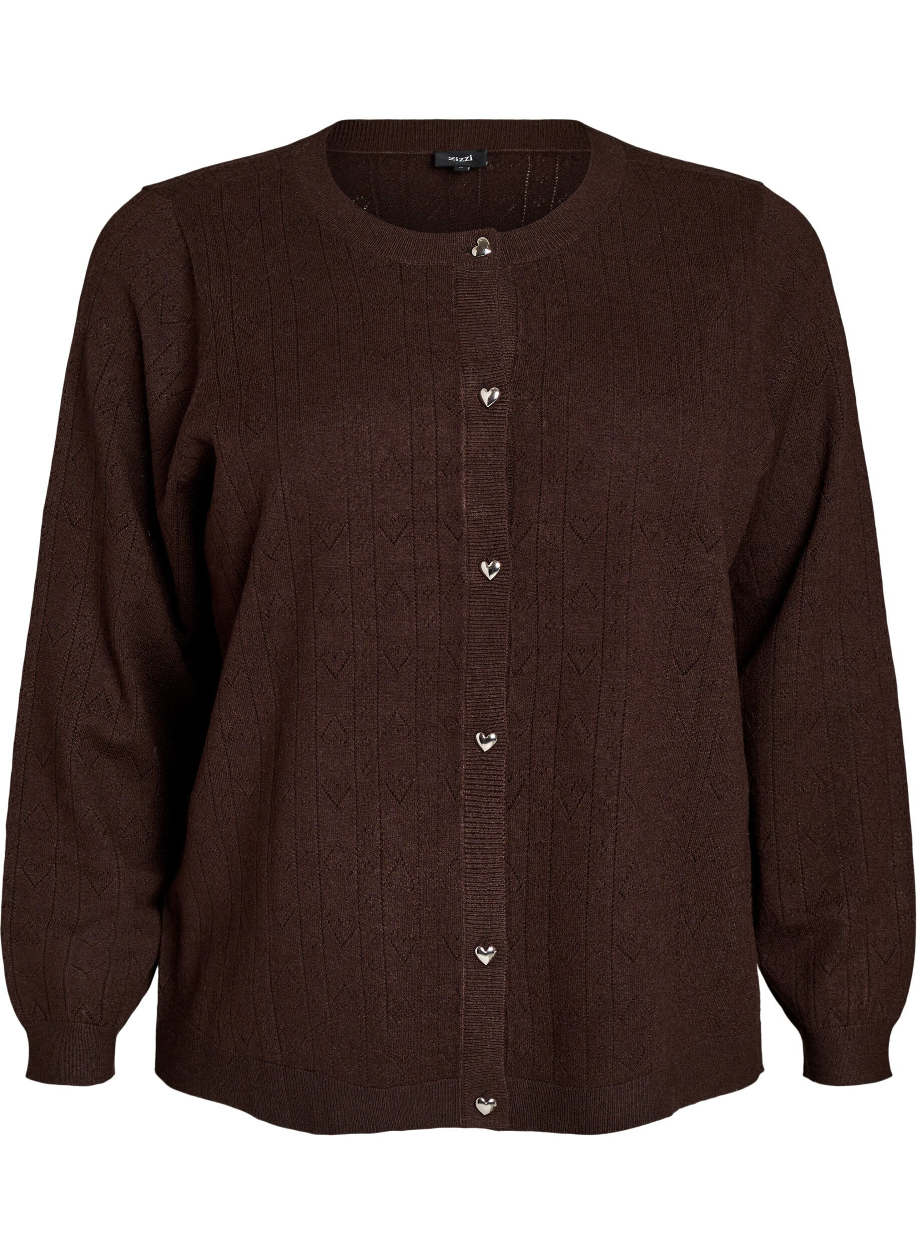 Knitted cardigan with heart eyelet embroidery