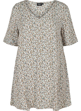 Viscose tunic with print and short sleeves, Light Blue Ditsy AOP, Packshot image number 0