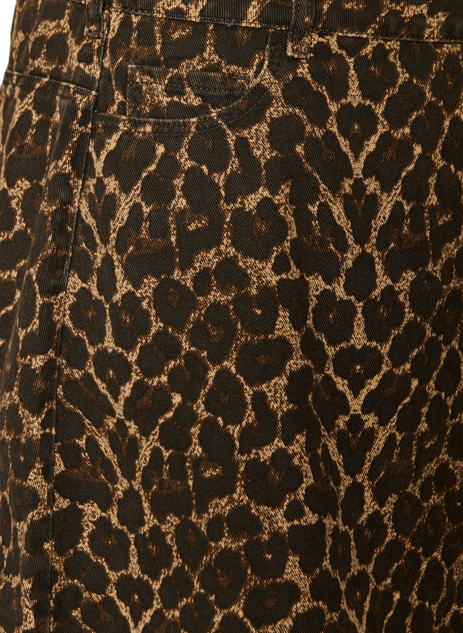 Zizzifashion Short denim skirt with leopard print and an A-line shape, Brown, Packshot image number 3