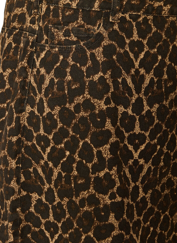 Short denim skirt with leopard print and an A-line shape, Brown, Packshot image number 3