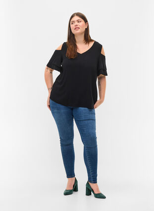 Short sleeved blouse in viscose, Black, Model image number 2