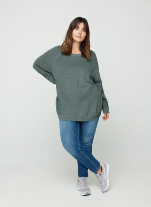 Knitted blouse with a round neckline, Balsam Green, Model image number 2