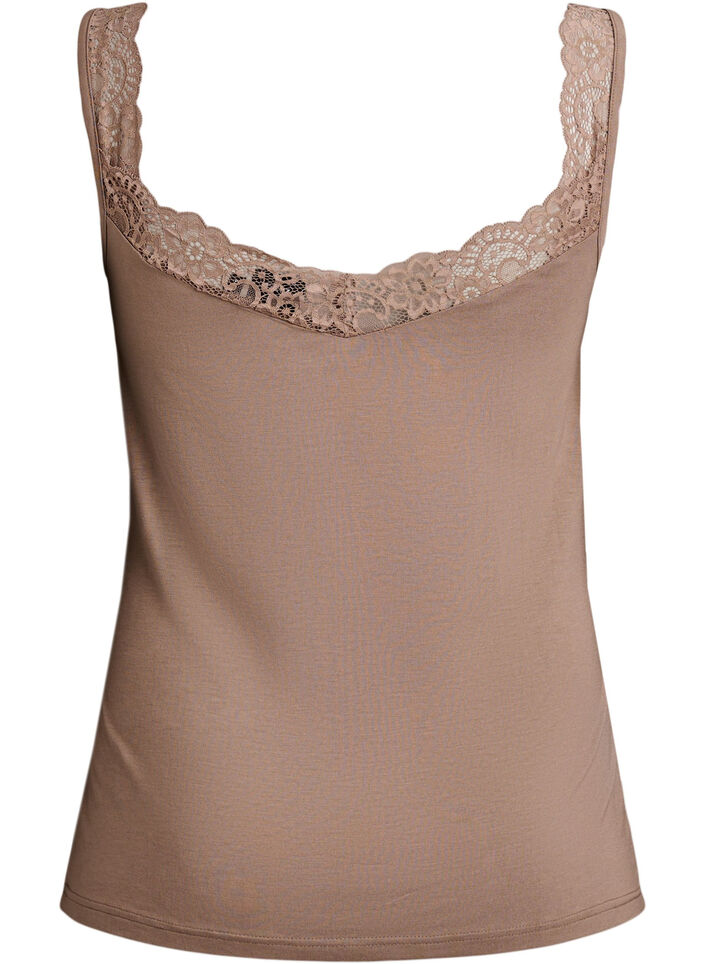 Viscose top with lace edge, Beige, Packshot image number 1