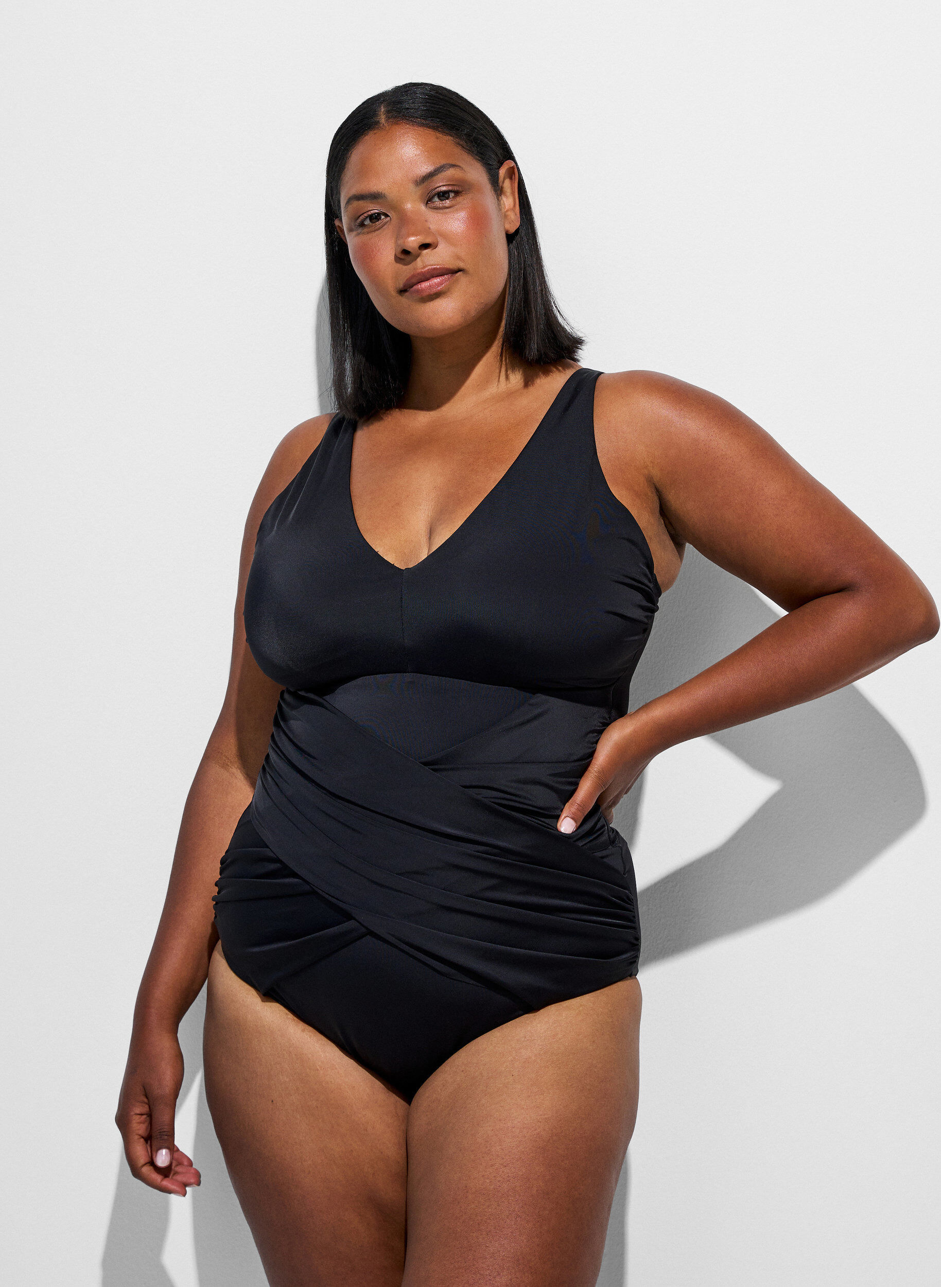 ZizzifashionSwimsuit with a draped cross detail, Black, Model image number 0