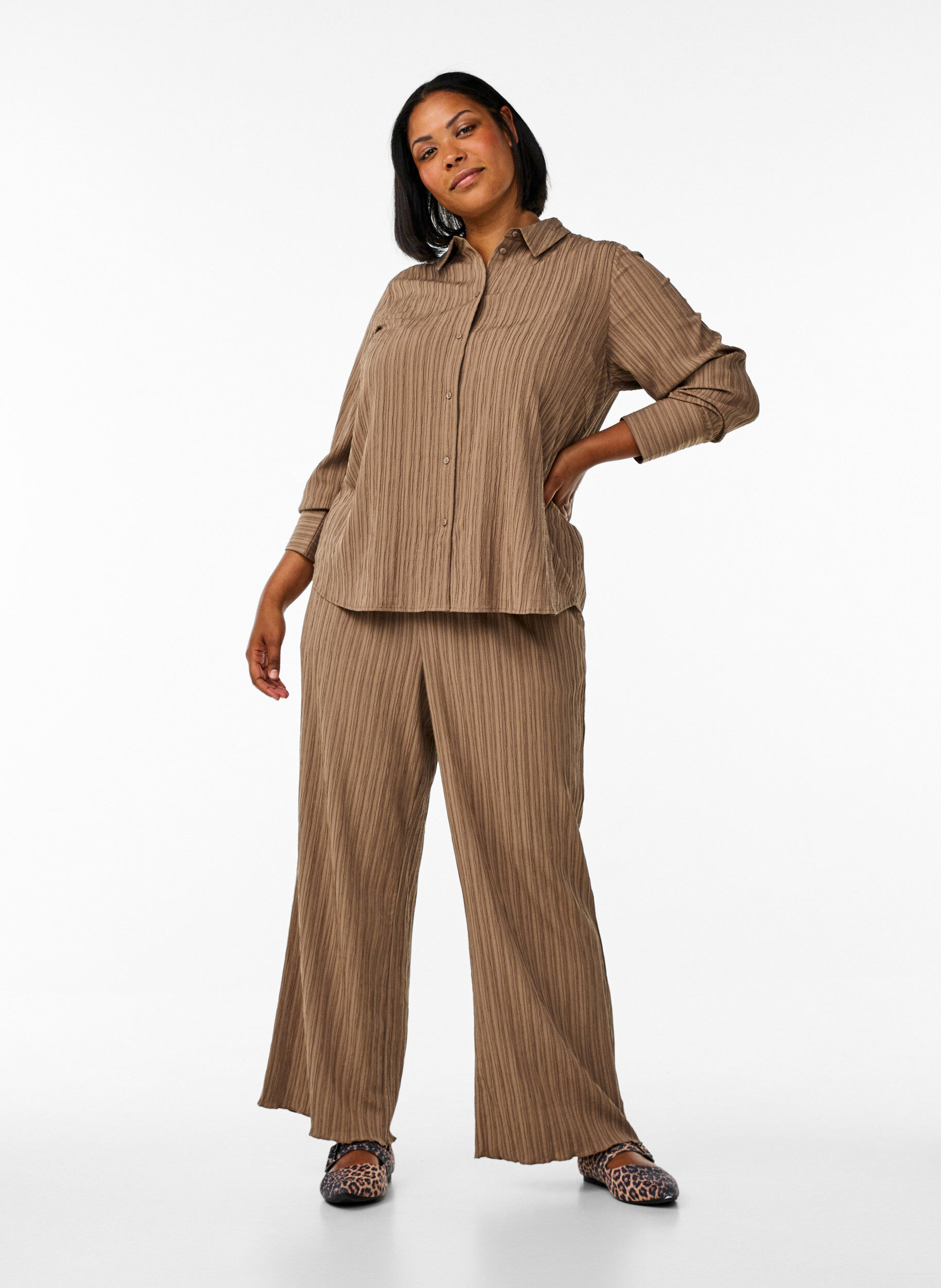 Zizzifashion FLASH - Shirt with texture, Brown, Model image number 1