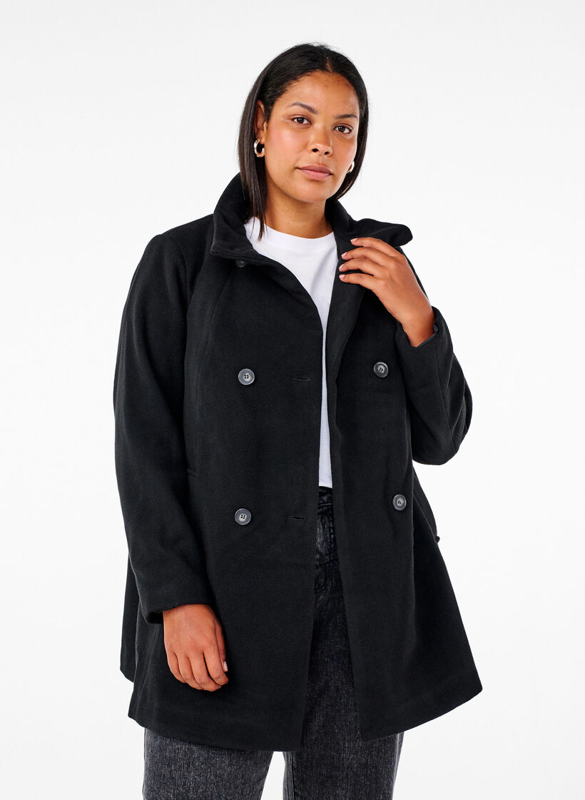 Short A-line coat, Black, Model image number 0