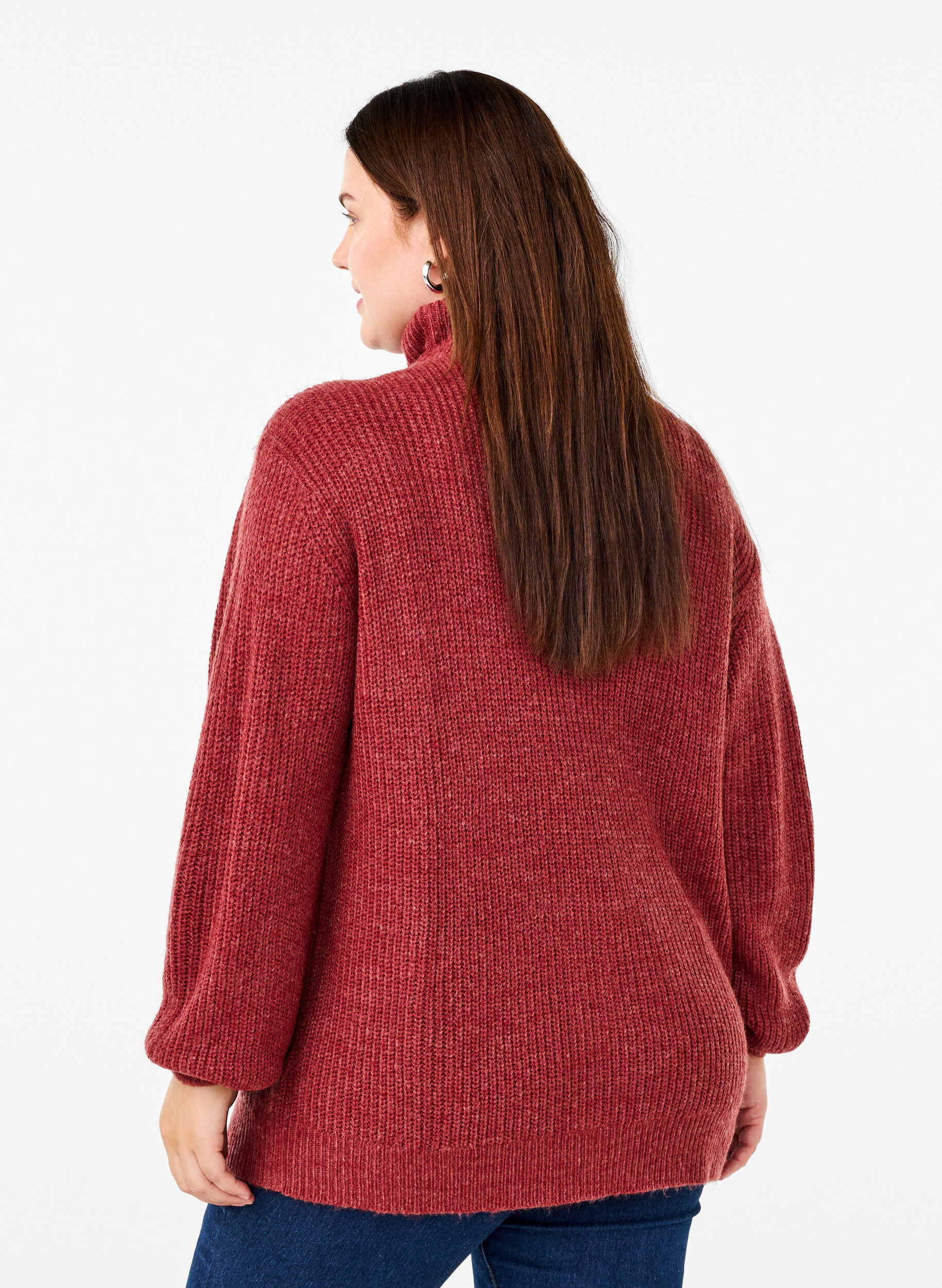 ZizzifashionKnitted sweater with high neck and zipper, Red, Model image number 2