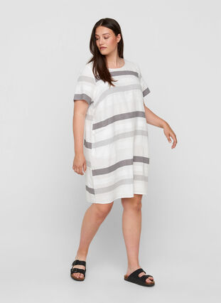 Striped, short-sleeved dress, White Stripe, Model image number 2