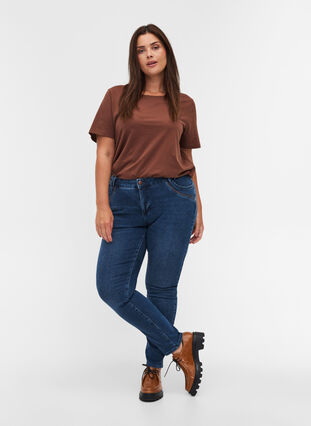 Short-sleeved t-shirt with wide, rib neckline, Rocky Road, Model image number 2