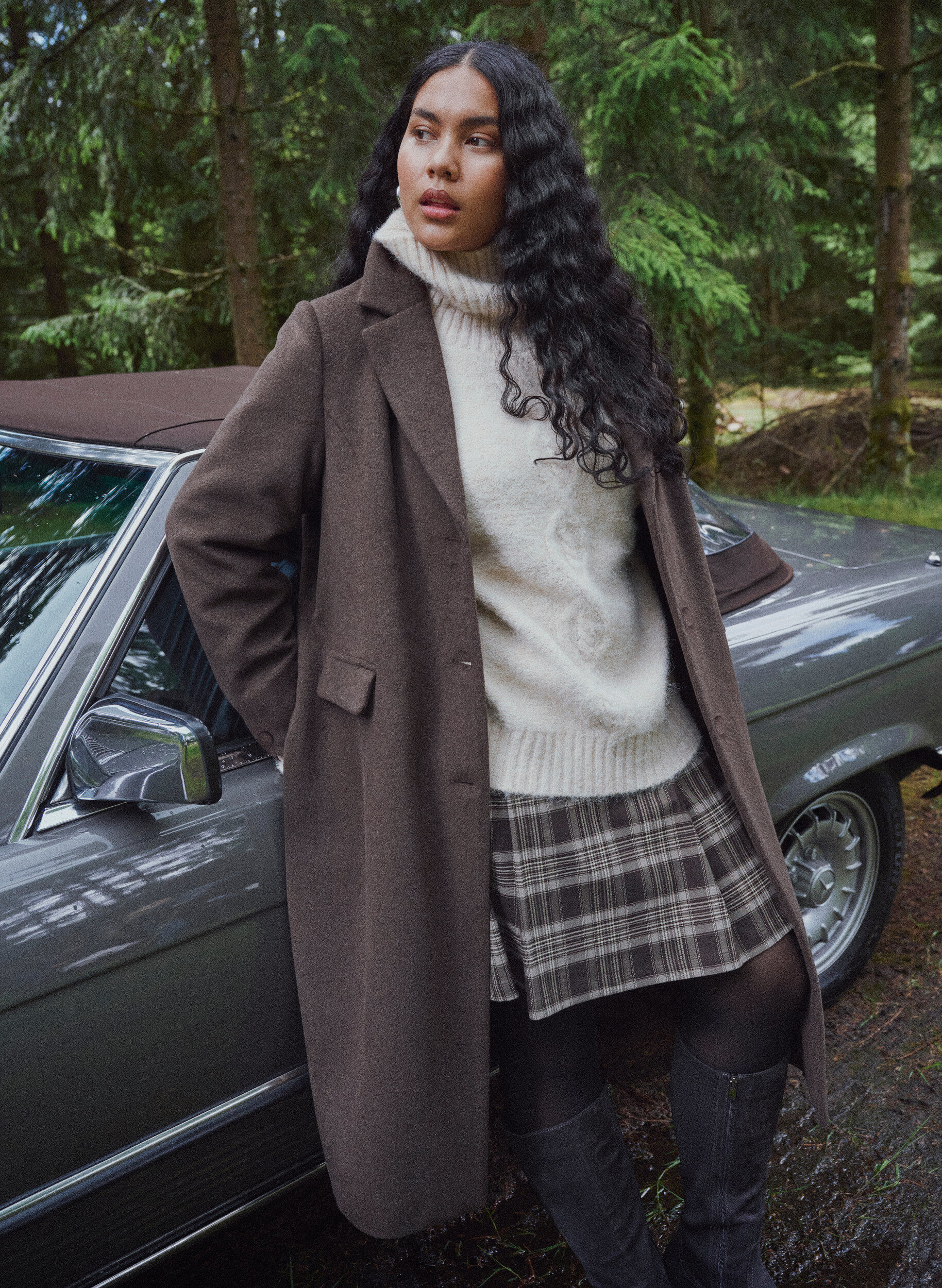 ZizzifashionShort checked skirt with A-line fit, Brown, Image image number 0