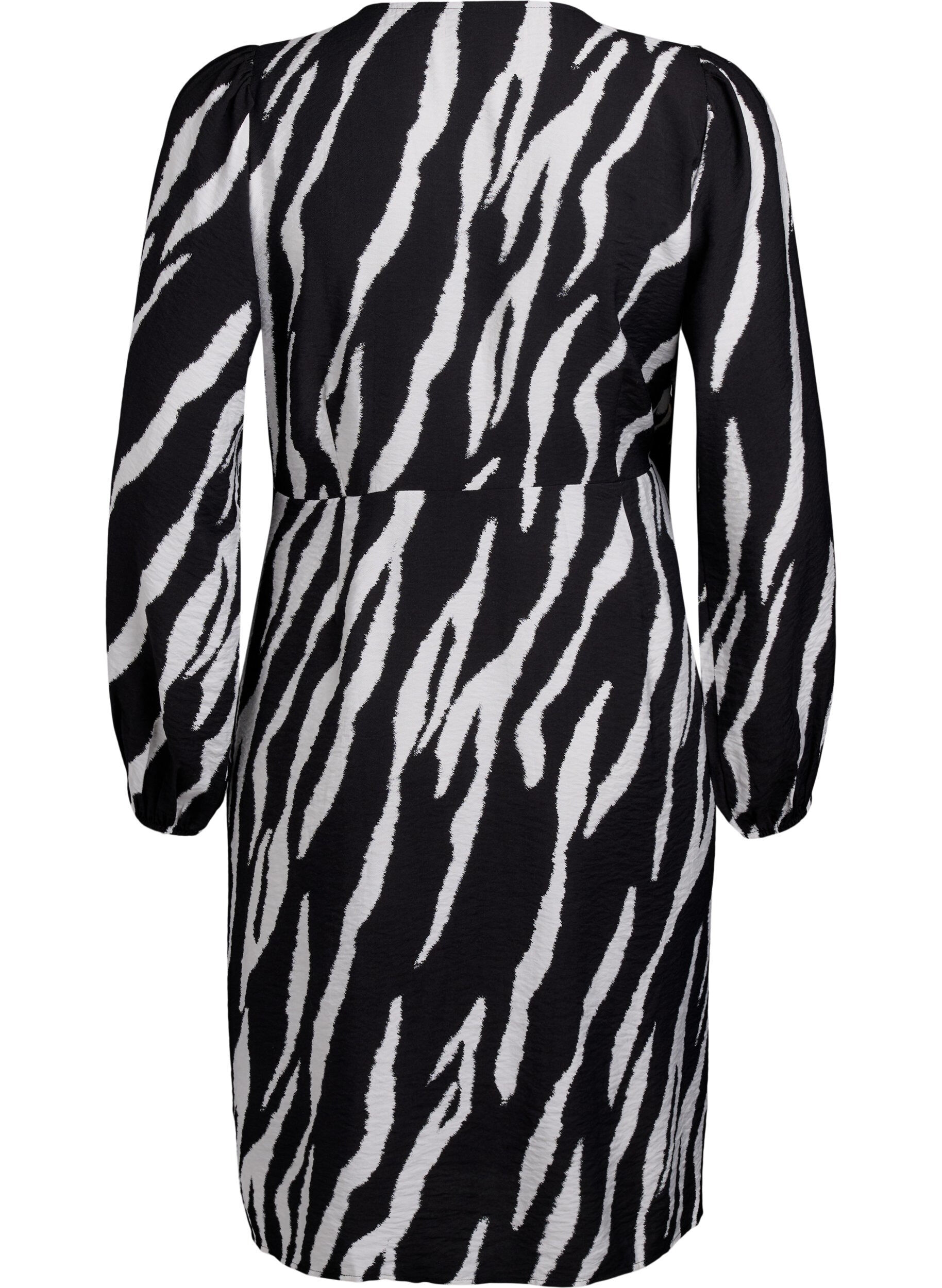 Zizzifashion Short zebra print wrap dress, Black, Packshot image number 1