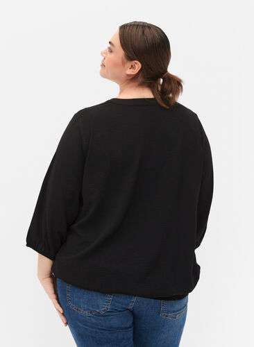 Blouse with smock and 3/4 sleeves, Black, Model image number 1