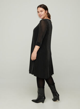 Long-sleeved sparkly dress, Black, Model image number 1