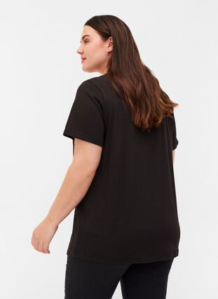 Short-sleeved T-shirt with V-neck and mesh, Black, Model image number 1