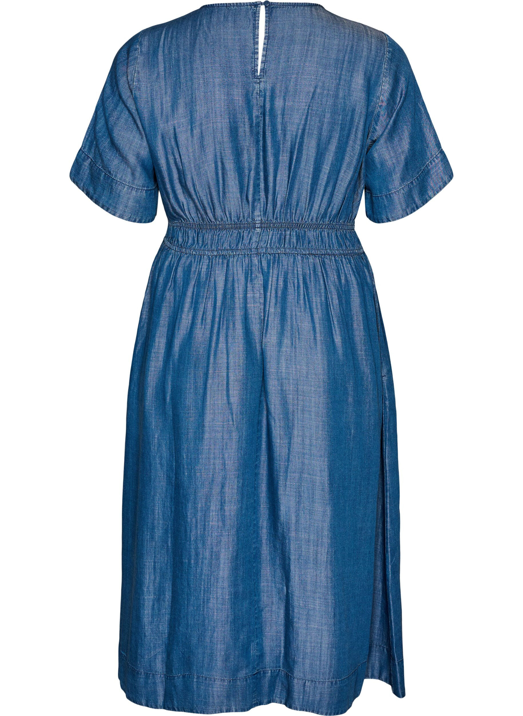 Zizzifashion Midi dress in a denim look with an elasticated waist, Blue, Packshot image number 1