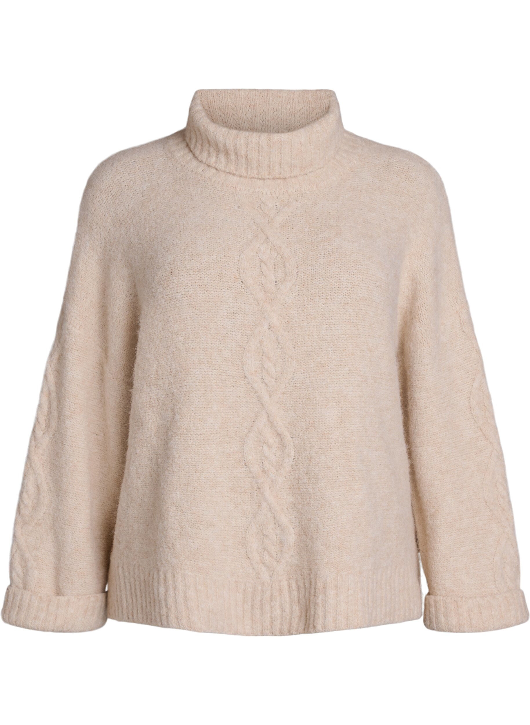 ZizzifashionJumper with turtleneck and cable knit, Vanilla, Packshot image number 0