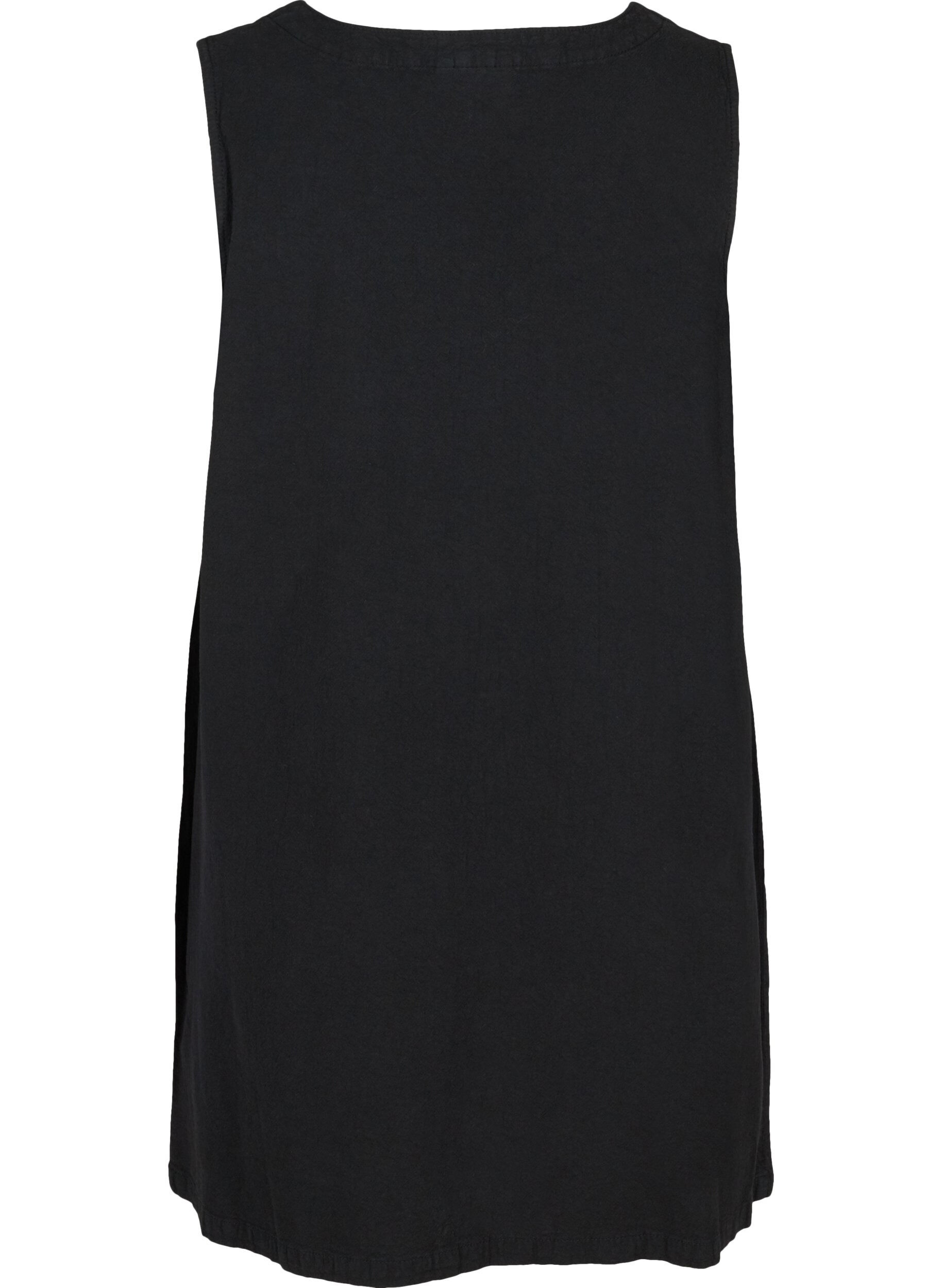 Zizzifashion Sleeveless cotton tunic with buttons, Black, Packshot image number 1