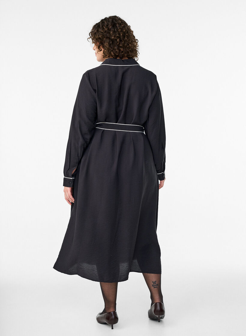Midi shirt dress with contrast edges, Black, Model image number 1