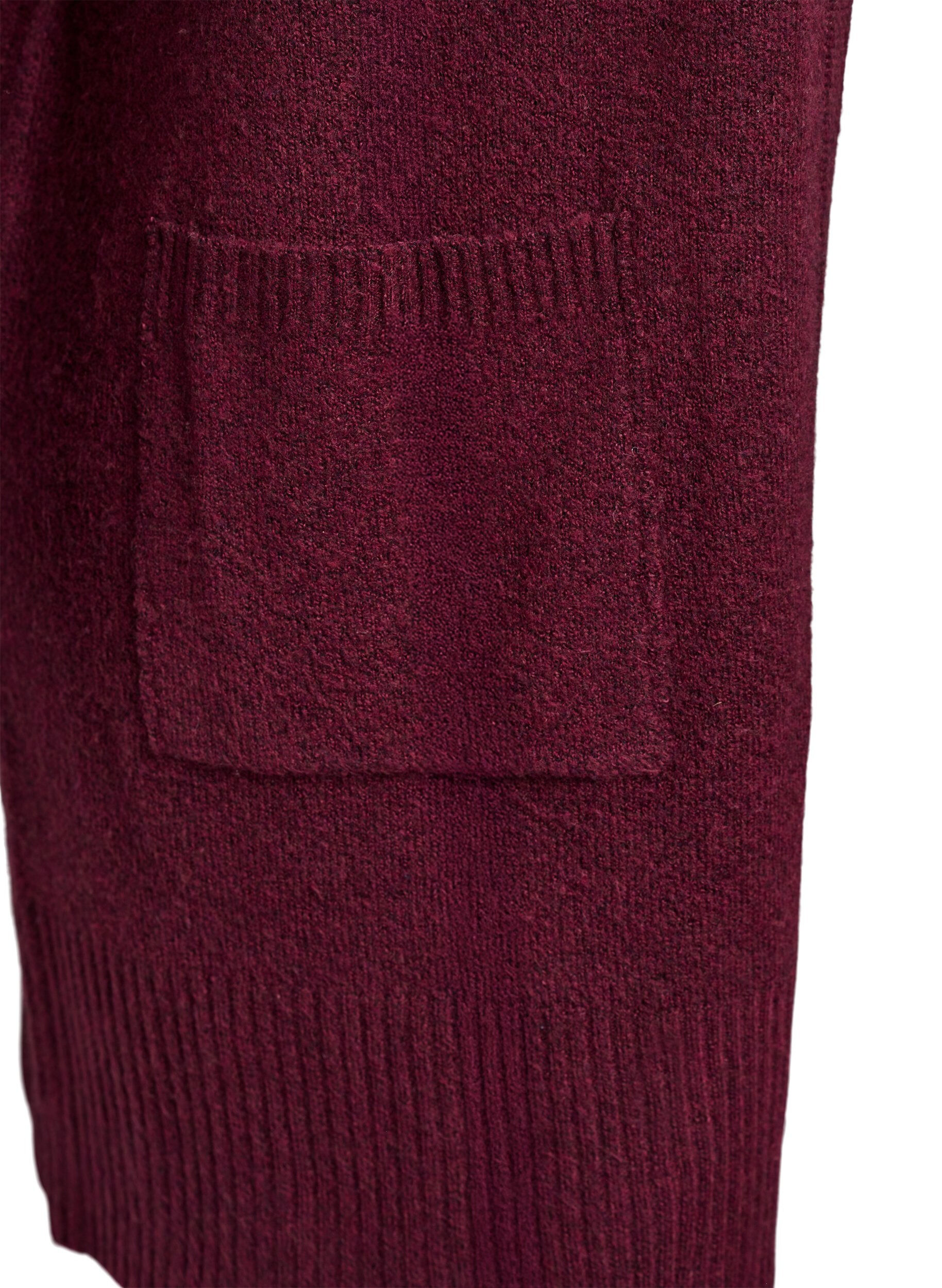 Zizzifashion Ribbed Knit Cardigan with Pockets, Dark Bordeaux, Packshot image number 2