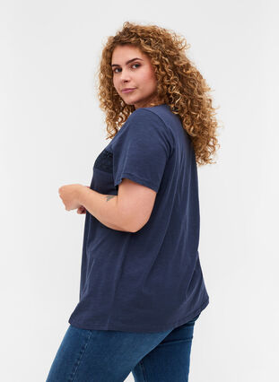 Cotton T-shirt with lace, Blue Nights, Model image number 1