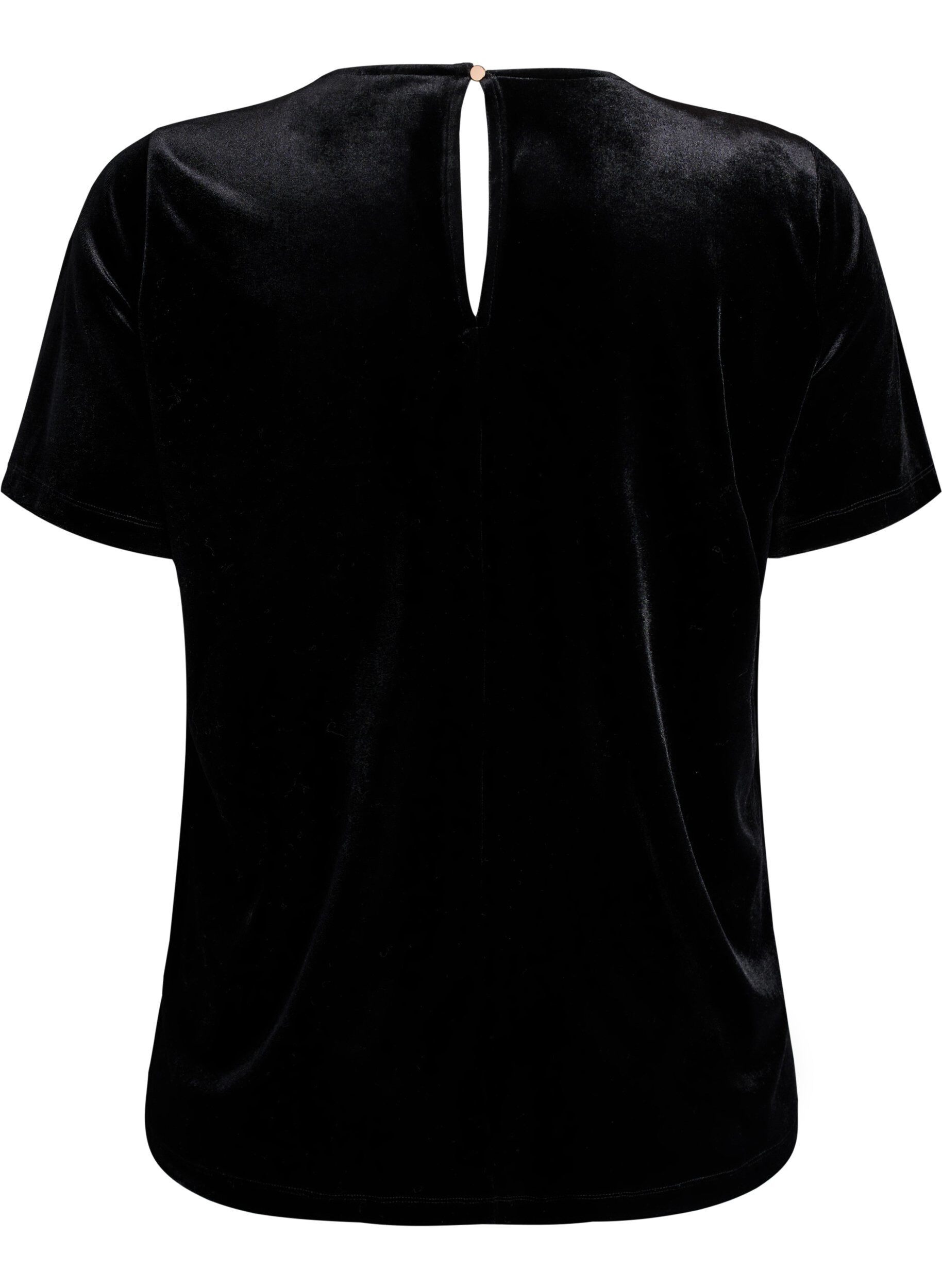 Zizzifashion Short-sleeved velour top, Black, Packshot image number 1