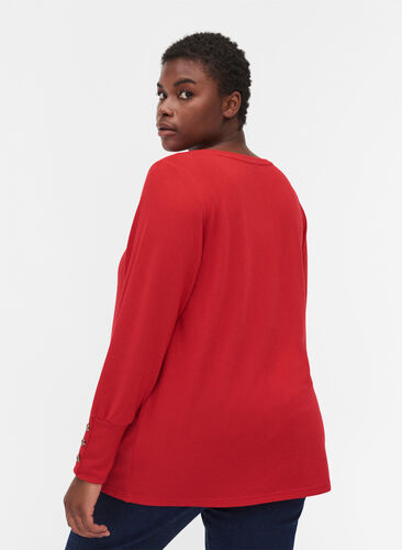 Long-sleeved blouse with button details, Tango Red, Model image number 1
