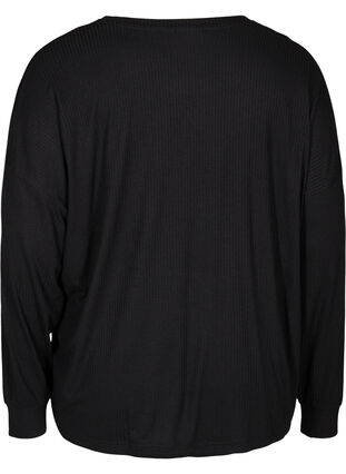 Ribbed fabric blouse with drawstring, Black, Packshot image number 1