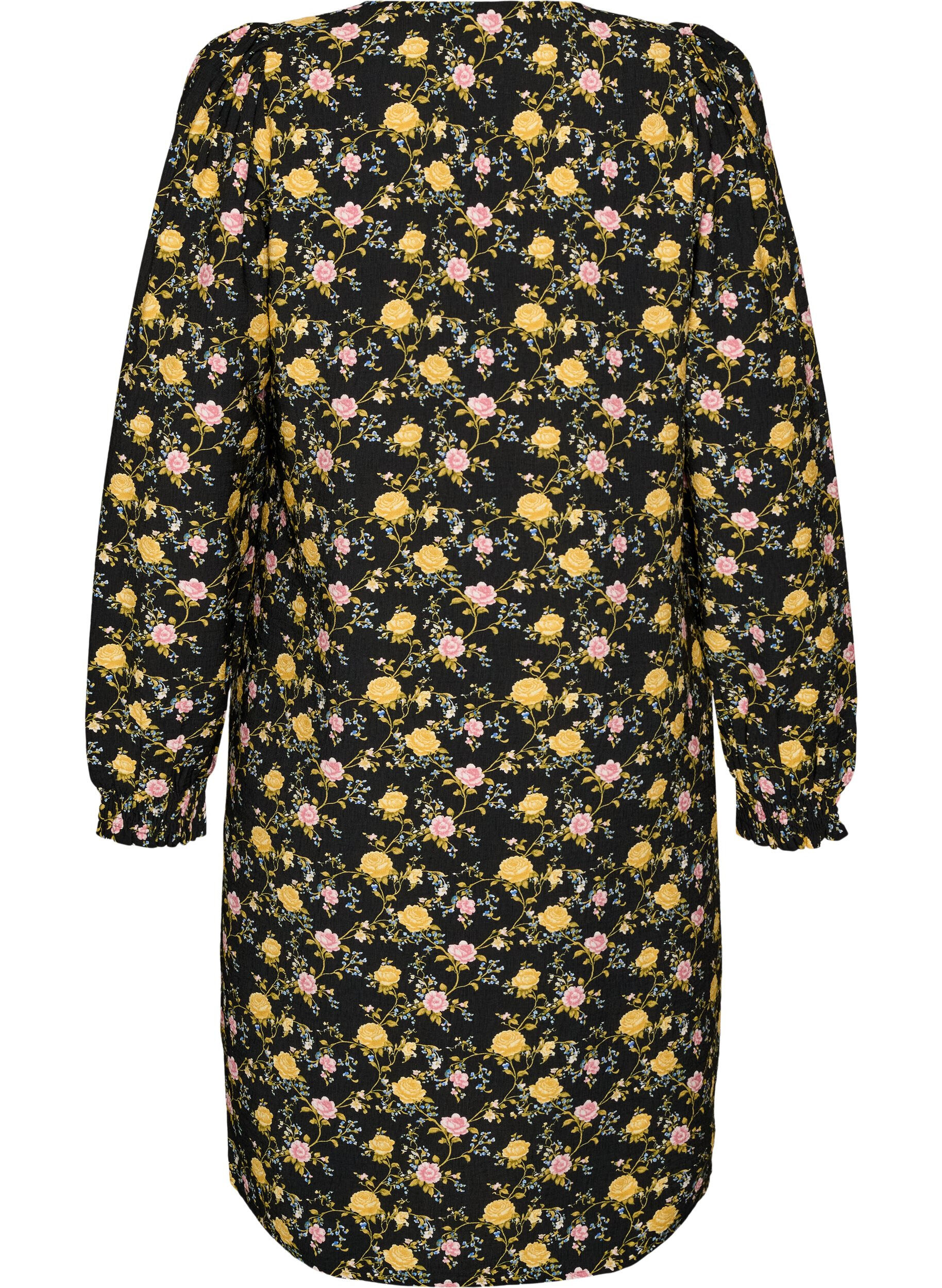 ZizzifashionPatterned viscose dress with long sleeves, Black, Packshot image number 1