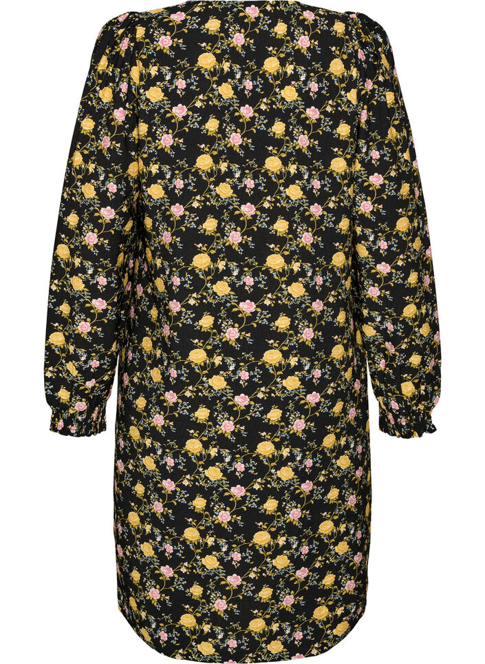 Patterned viscose dress with long sleeves, Black, Packshot image number 1