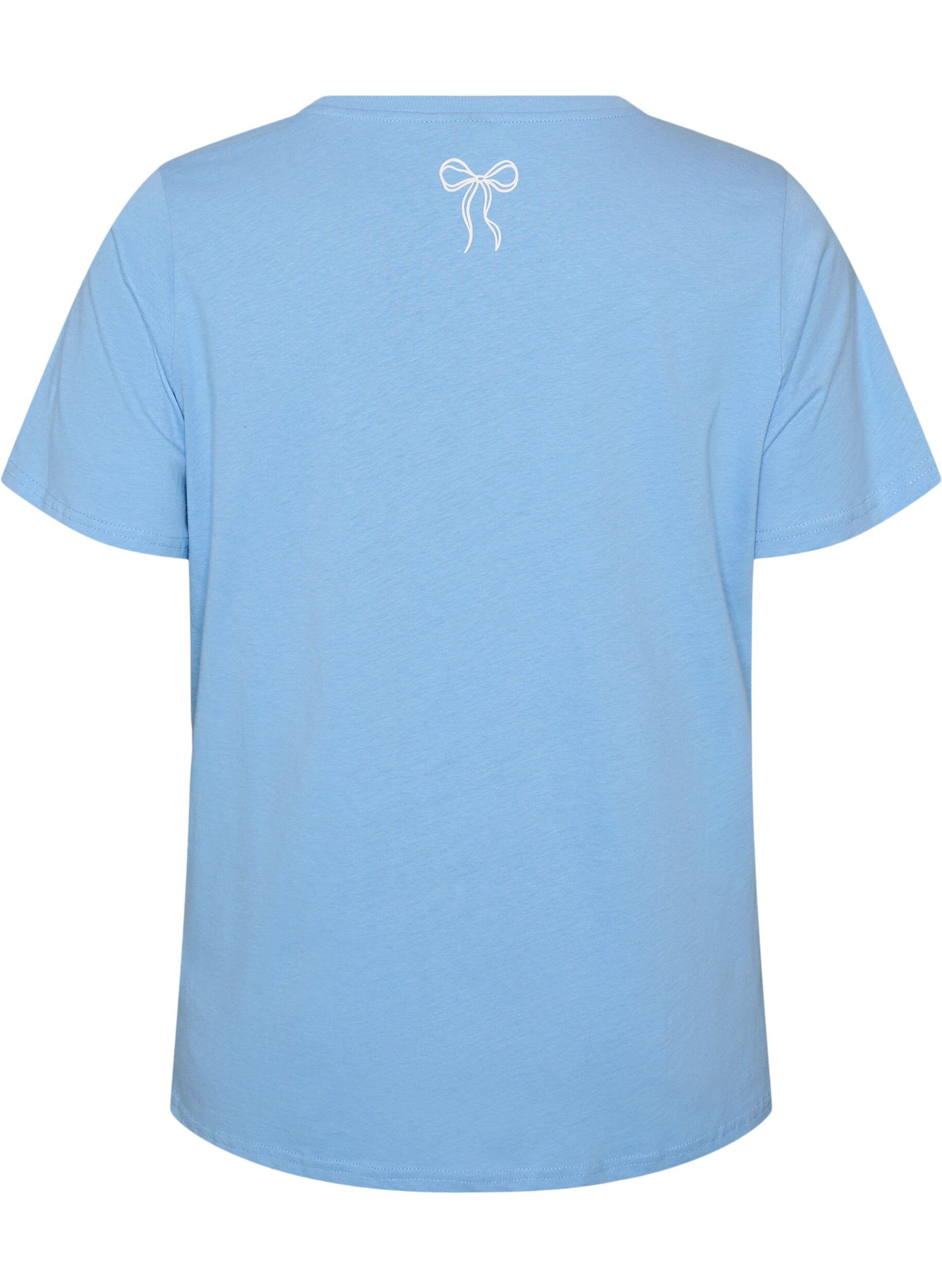 Zizzifashion Cotton T-shirt with V-neck and front print, Light Blue, Packshot image number 1