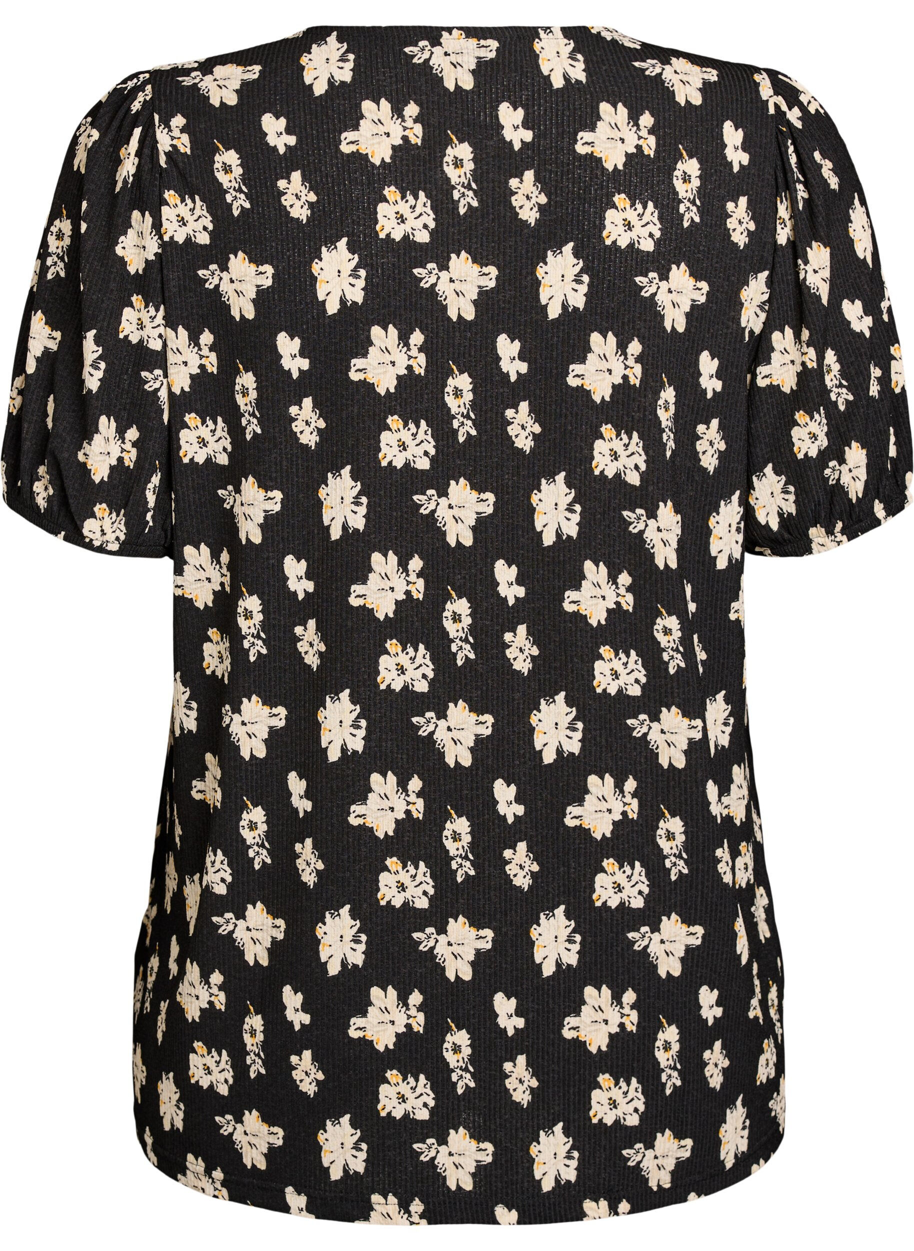 Zizzifashion Patterned blouse with short sleeves, Black, Packshot image number 1