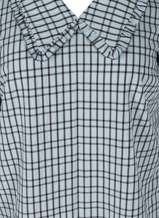 Checked blouse with 3/4 sleeves and ruffled collar, Light Blue Check , Packshot image number 2