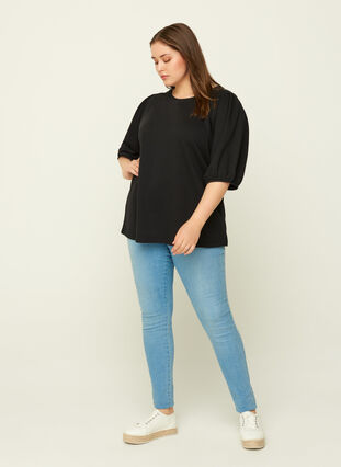 Sweat top with puff sleeves, Black, Model image number 2