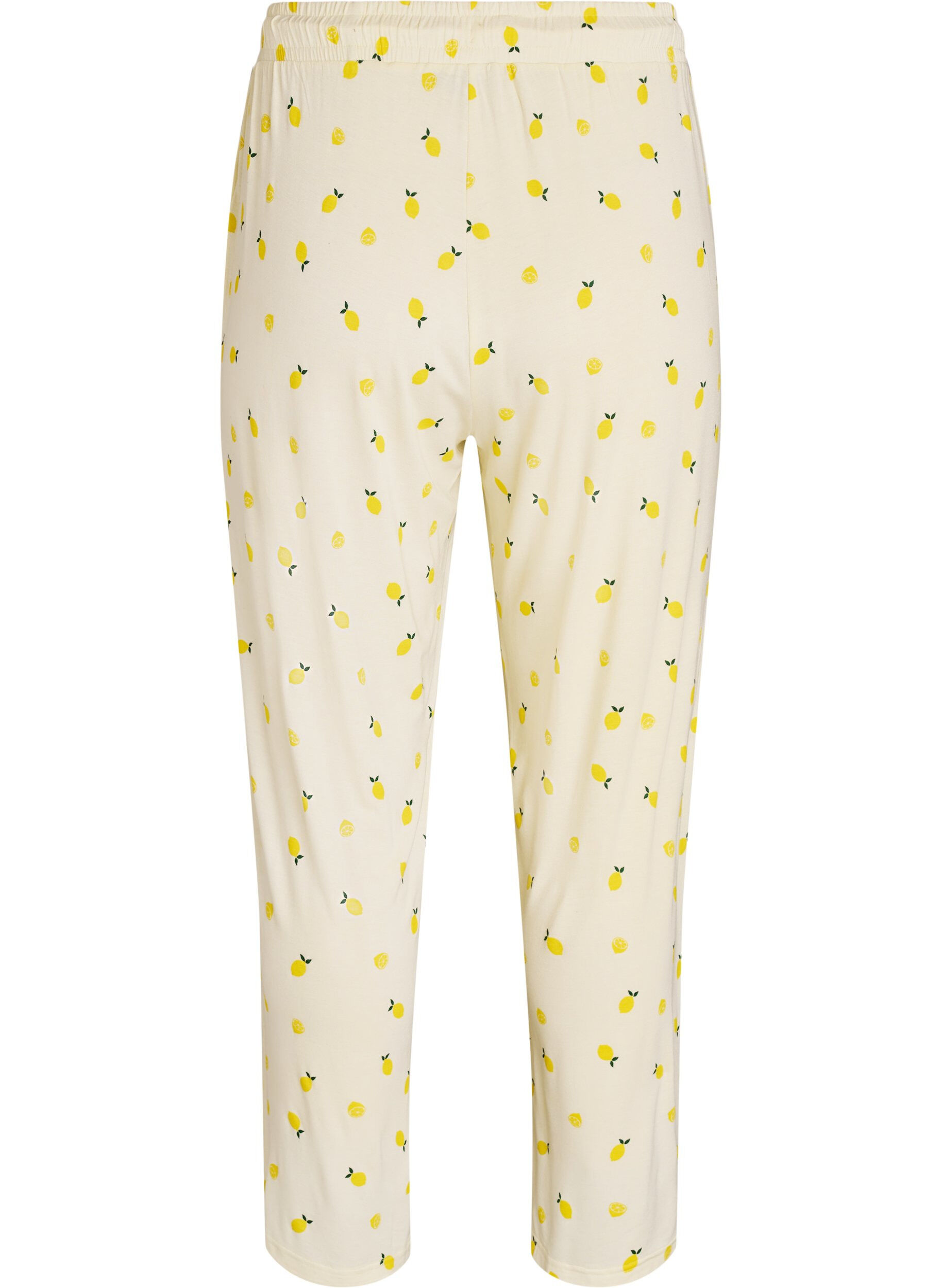Zizzifashion Pyjama trousers in soft jersey with high waist and fruit print, Yellow, Packshot image number 1