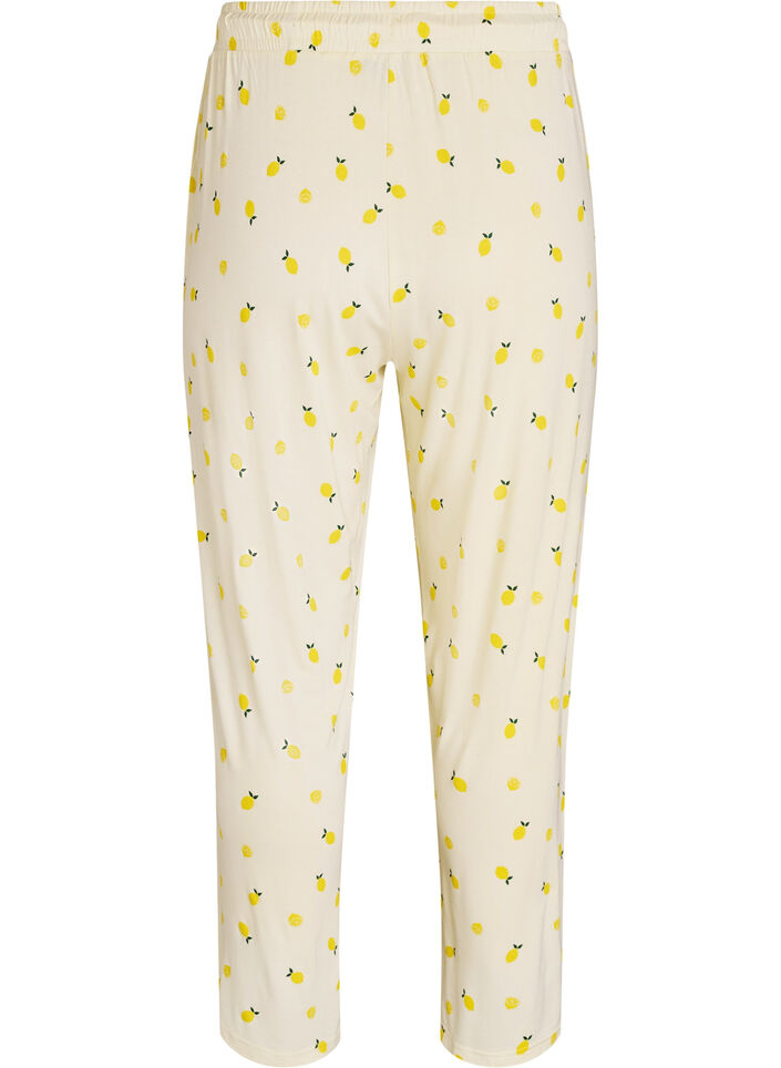 Pyjama trousers in soft jersey with high waist and fruit print, Yellow, Packshot image number 1