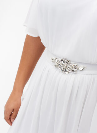 Maxi dress with pleats and short sleeves, Bright White, Model image number 3